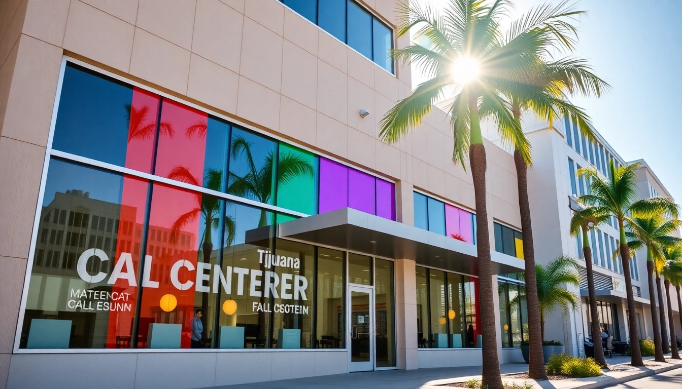 Showcasing Tijuana call centers with a modern architectural design bustling with activity.