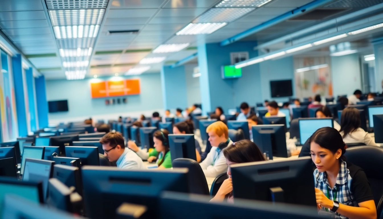 Dynamic workplace showcasing call centers in Tijuana Mexico, featuring diverse agents assisting customers.