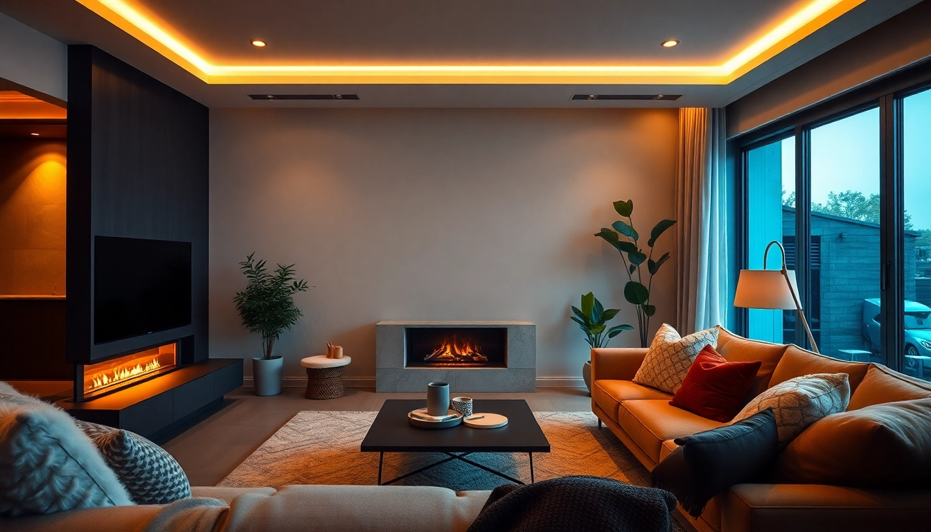 Elegant automatic bioethanol fireplace igniting a cozy atmosphere in a contemporary living room.