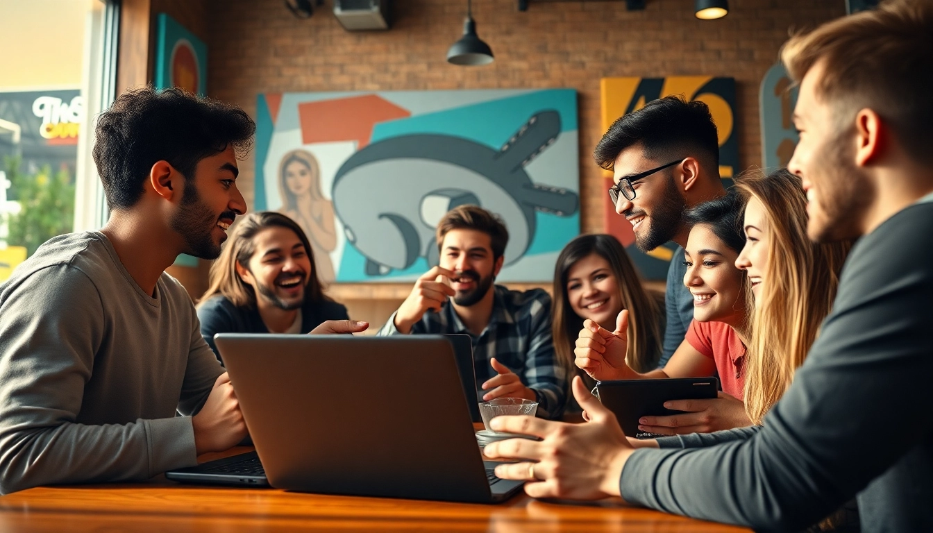 4chan crypto bros engaging in animated discussions about cryptocurrency at a coffee shop.