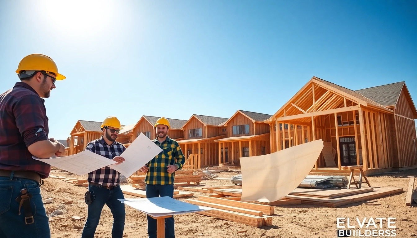 Elevate builders team constructing custom homes with quality craftsmanship on-site.