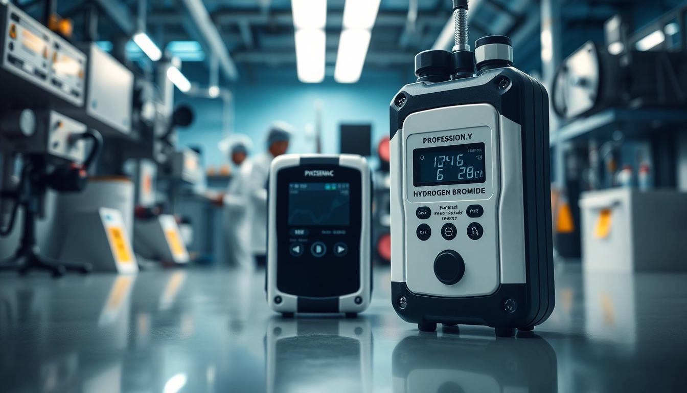 Hydrogen Bromide gas detector on display in a high-tech lab, emphasizing safety features.