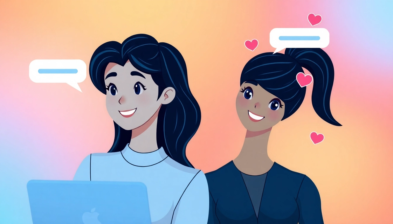 Engaging sexchat ai interaction showing avatars in a playful conversation, set in a vibrant virtual environment.