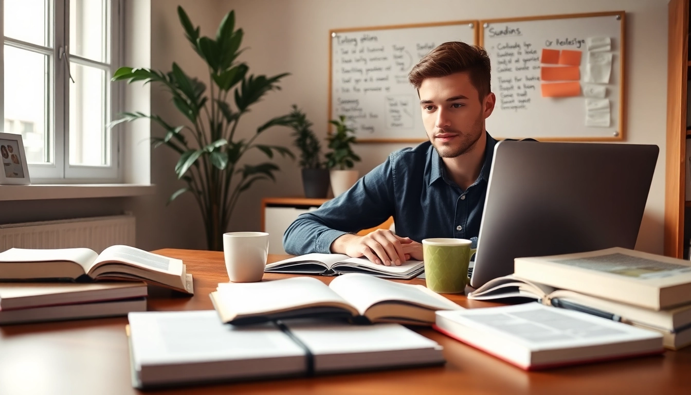 Engaged student learning to buy distance learning masters degree online in a cozy study setting.
