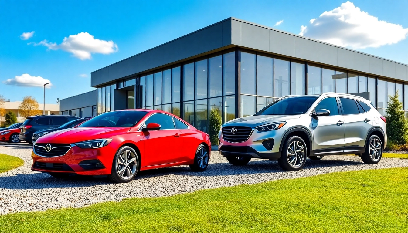 Find Used Vehicles displayed at a professional dealership with a vibrant outdoor setting.