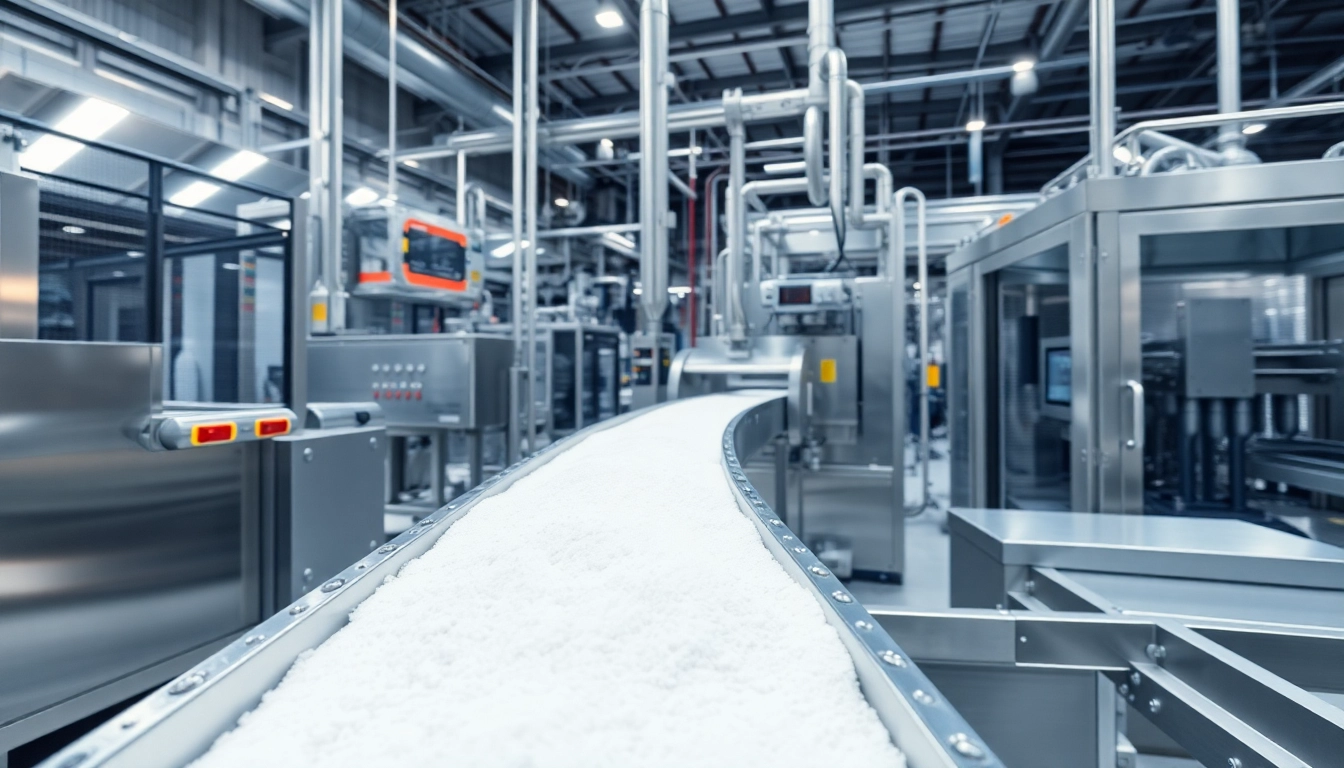 Powder conveyor in action, efficiently transporting materials in an industrial setting.