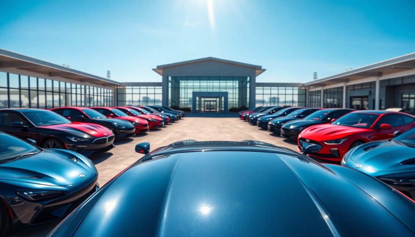 Showcase of a perfect car at a luxurious auto showroom highlighting vibrant colors and sleek designs.