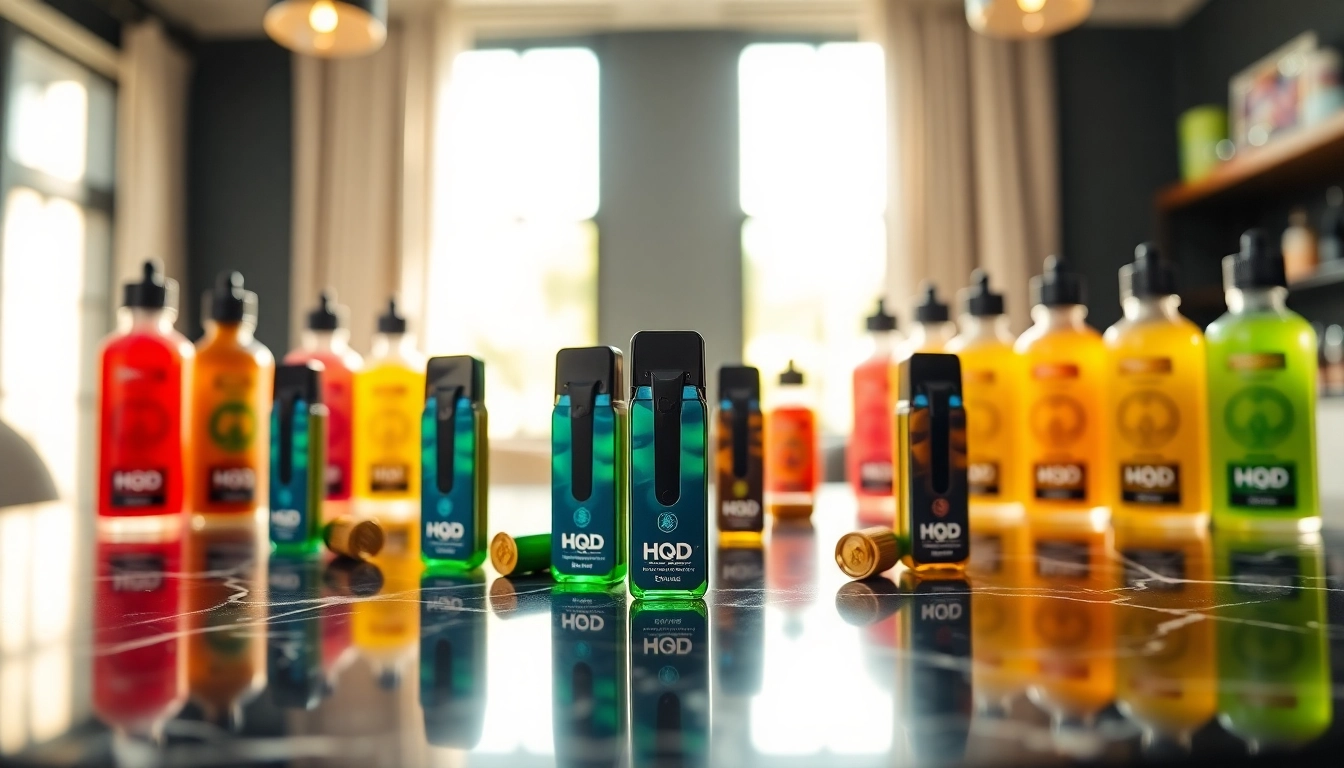 Hqd pods in various designs and flavors on a luxurious black surface, enticing customers.