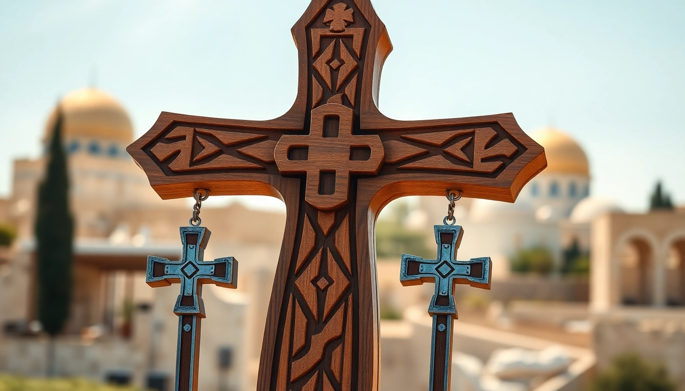Admire the artistic details of Jerusalem crosses in a warm, sunlit setting.