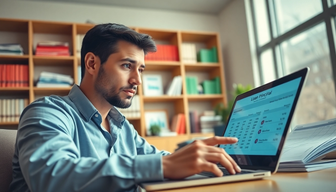 Analyze loan principal trends with a finance expert in a bright office, surrounded by charts and reports.
