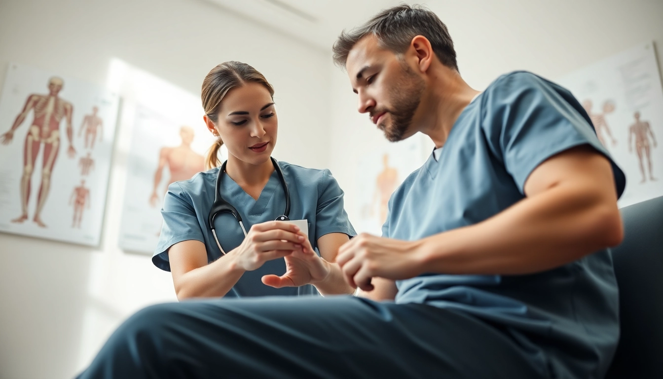 Conducting a shadow health musculoskeletal assessment in a clinical setting.