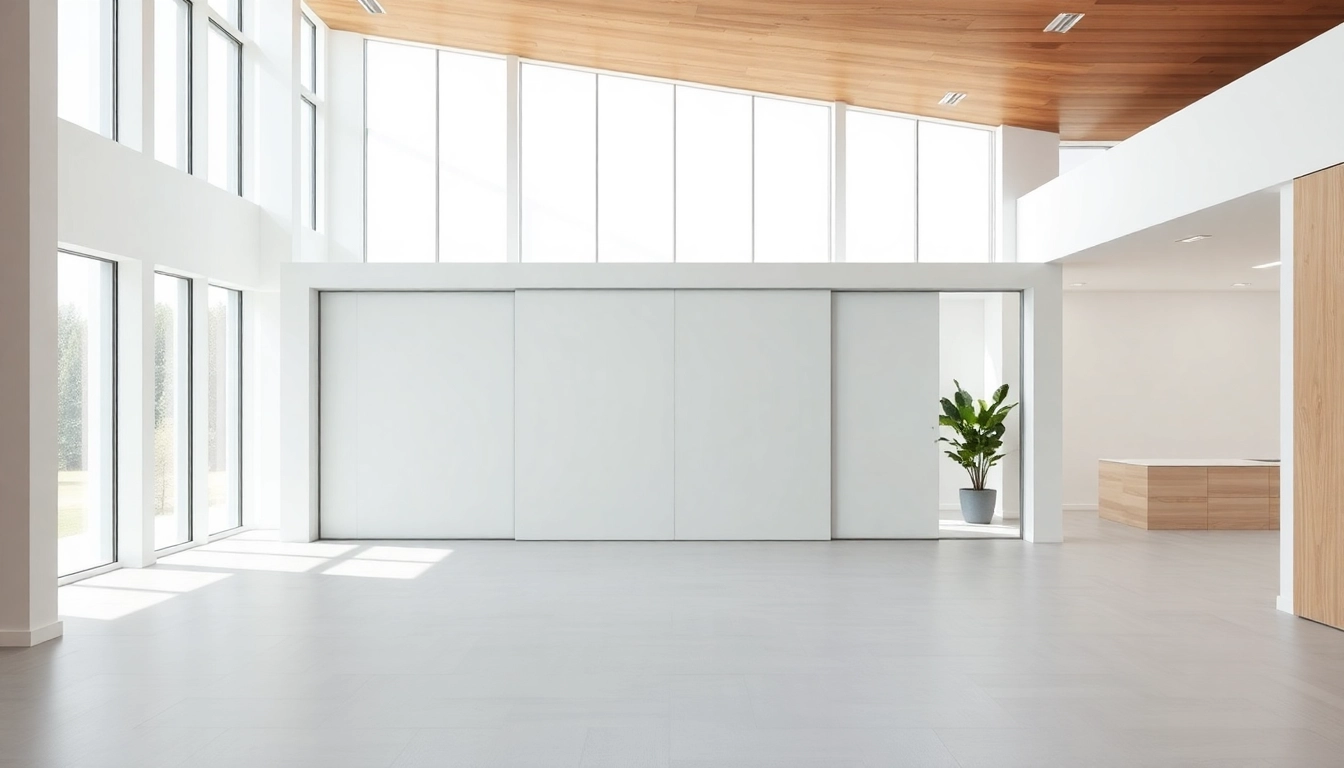 Enhance versatility with a sliding partition wall elegantly separating open spaces.
