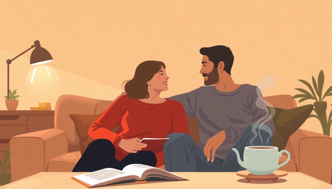 Couple communicating effectively in relationships, sharing feelings and understanding in a cozy living room.