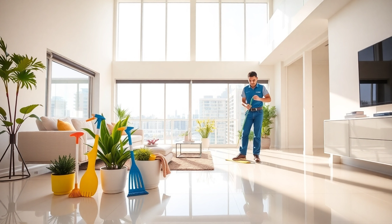Bond cleaning Logan service showcasing a professional cleaner in a pristine living room.