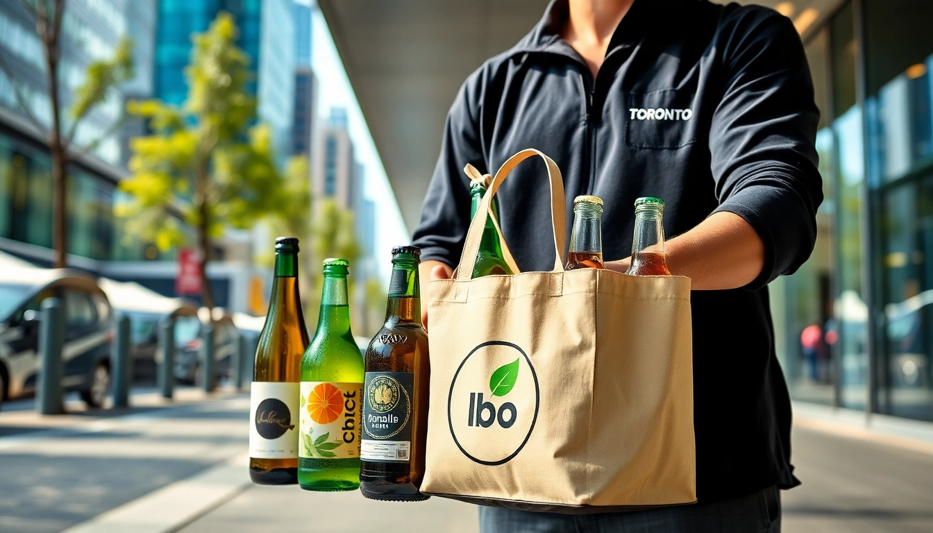 Enhance your lcbo delivery Toronto experience with a professional service showcasing diverse beverages in an urban setting.
