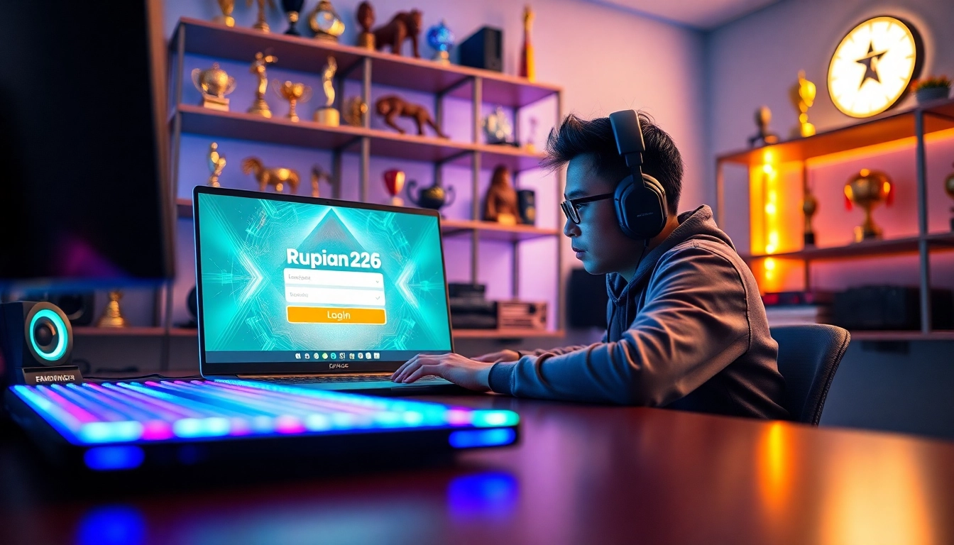 Masuk ke rupiah126 login slot dengan gamer berfokus pada layar laptop berwarna cerah.