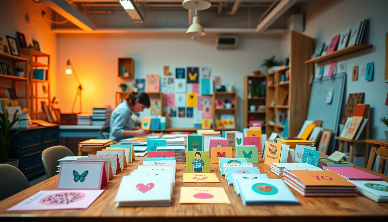 Send greeting cards London with personalized designs in a creative studio setting.