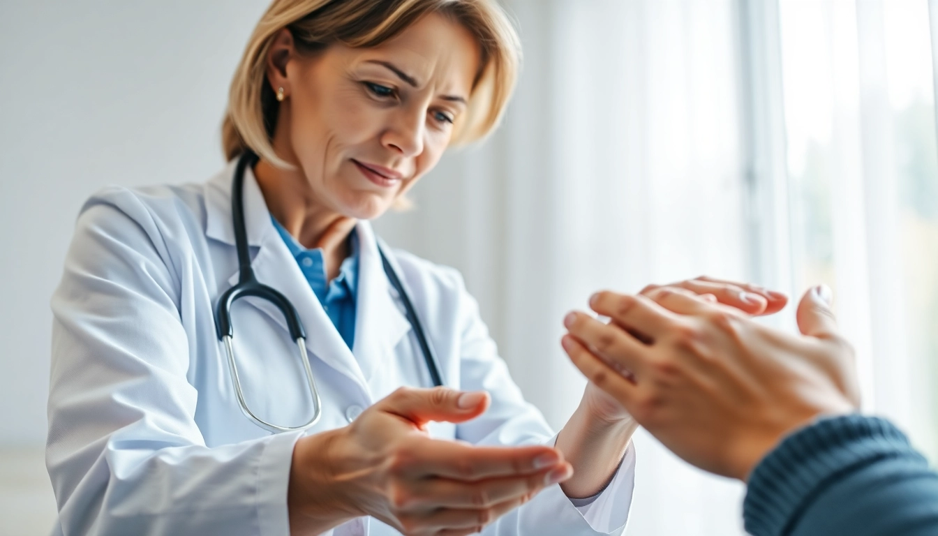 Rheuma-Behandlung in einem professionellen Gesundheitsumfeld mit einem einfühlsamen Arzt.