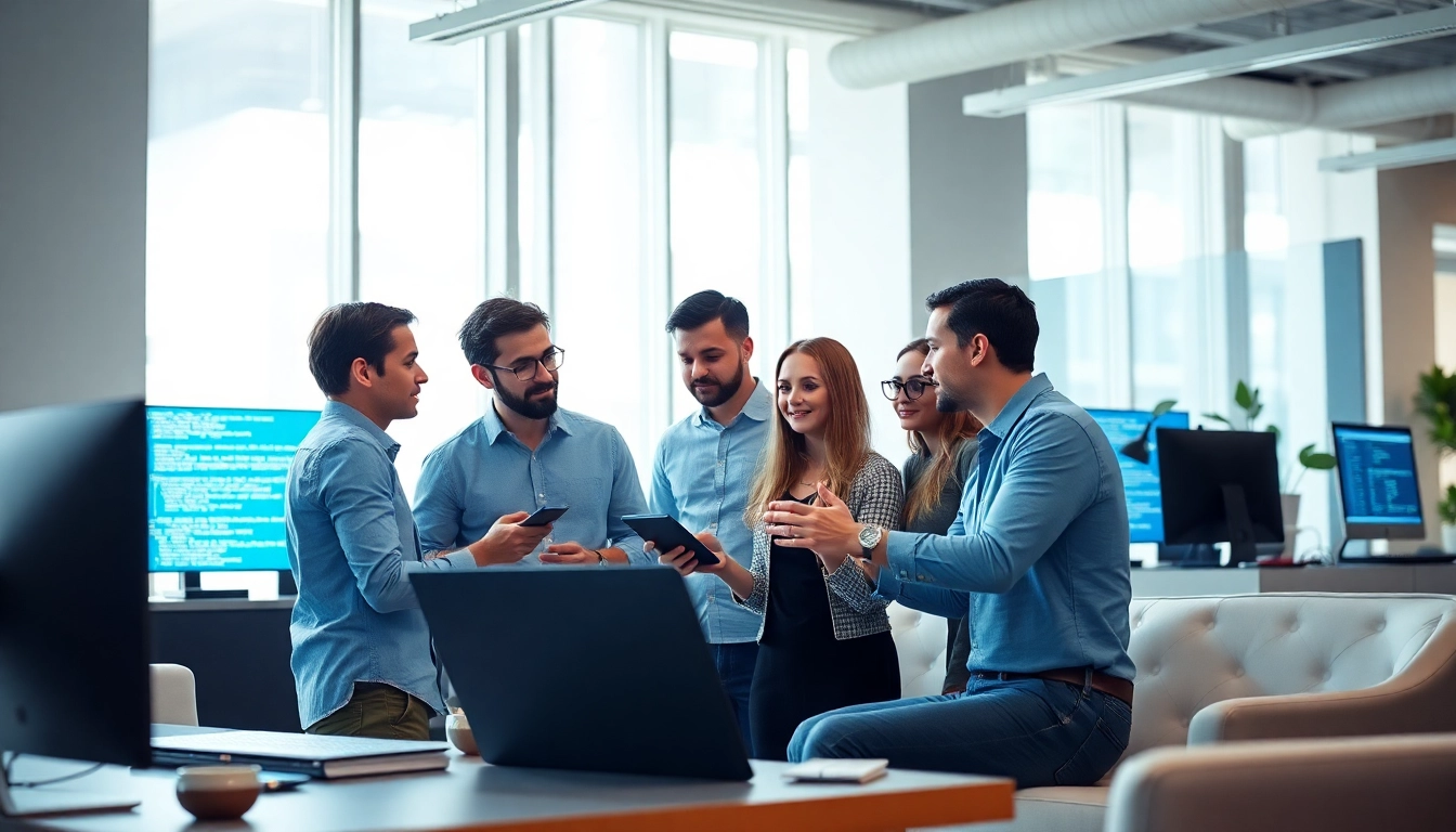 Sviluppo web app agenzia con un team professionale che collabora in ufficio moderno.