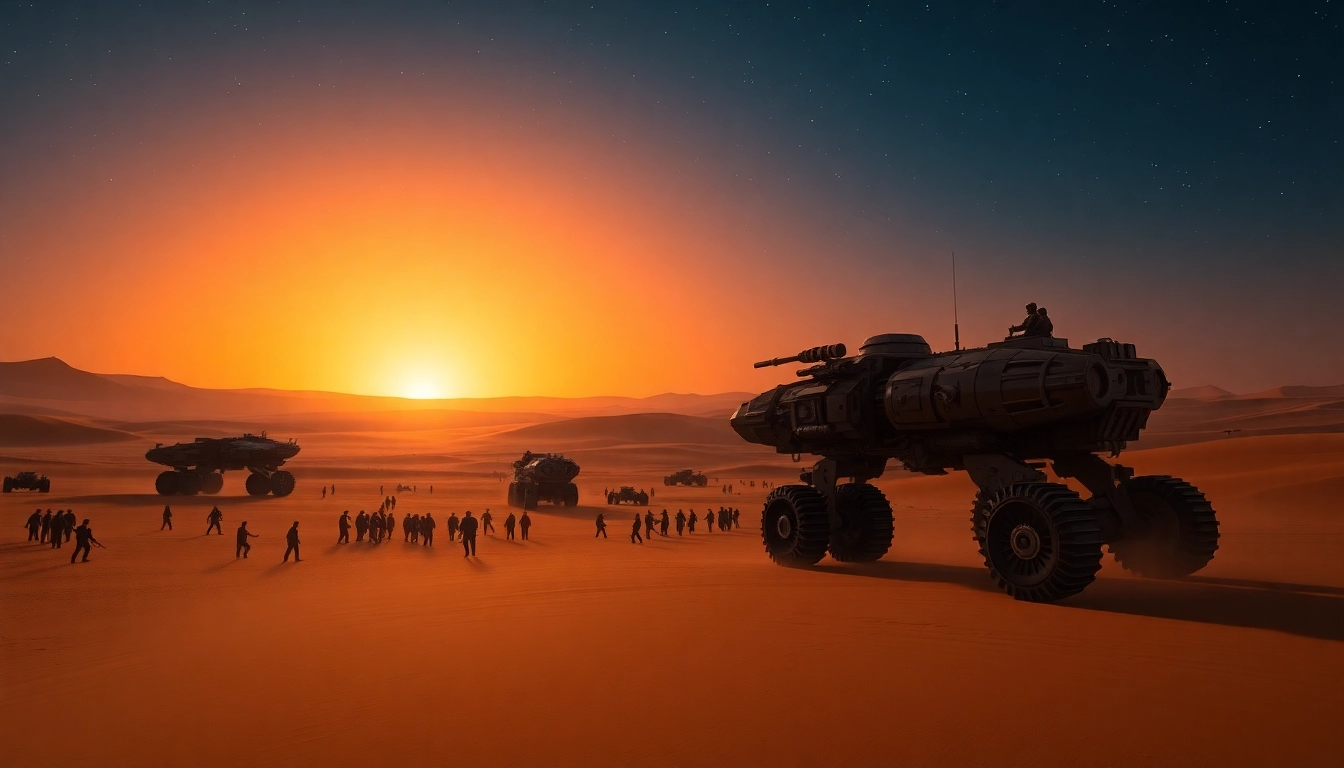Dynamic battle scene from the Dune 2 game featuring machines and soldiers.