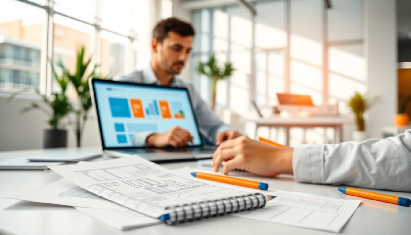 Inspire your website design with a professional designer crafting modern websites in a vibrant office.