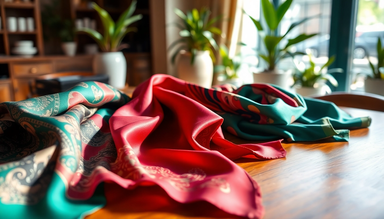 Stylish silk scarves for women artfully arranged to highlight their vibrant designs and luxurious texture.