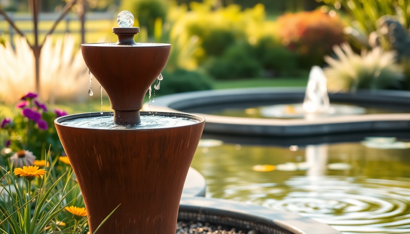 Gestalten Sie Ihre Gartenlandschaft mit einem innovativen cortenstahl brunnen, der Eleganz und Ruhe ausstrahlt.