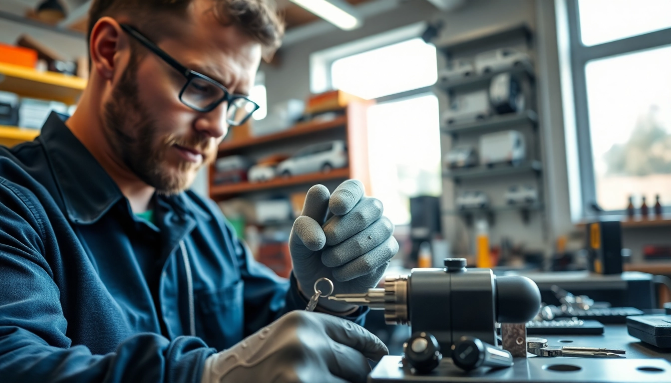 Locksmith crafting van keys with precision in a bright workshop environment