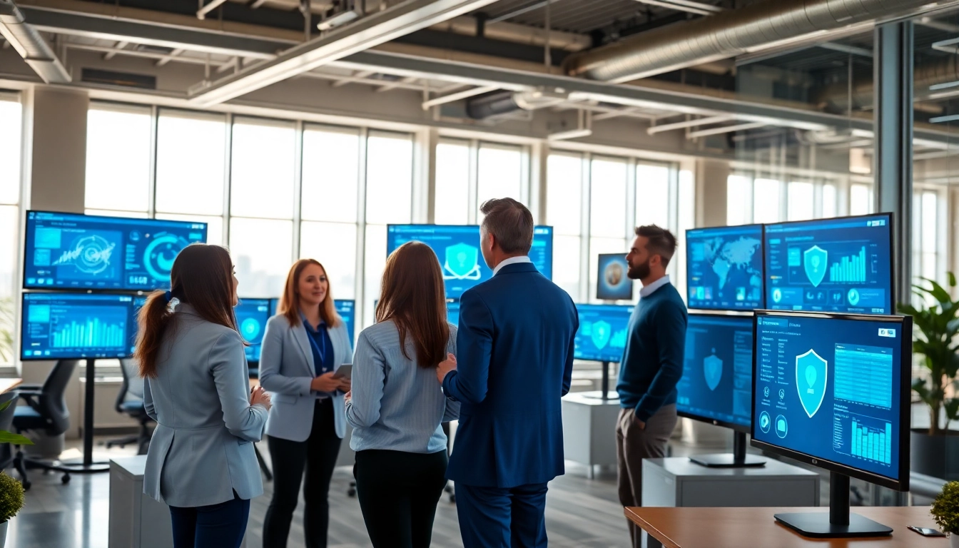 Team reviewing cirt cybersecurity protocols in a bright, modern office.