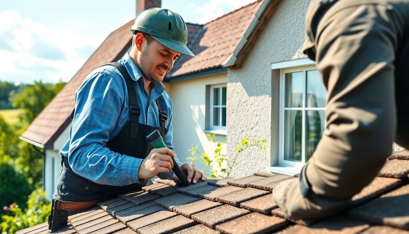 Professional dakdekker Otterlo inspecting roofing materials on a charming Dutch house.