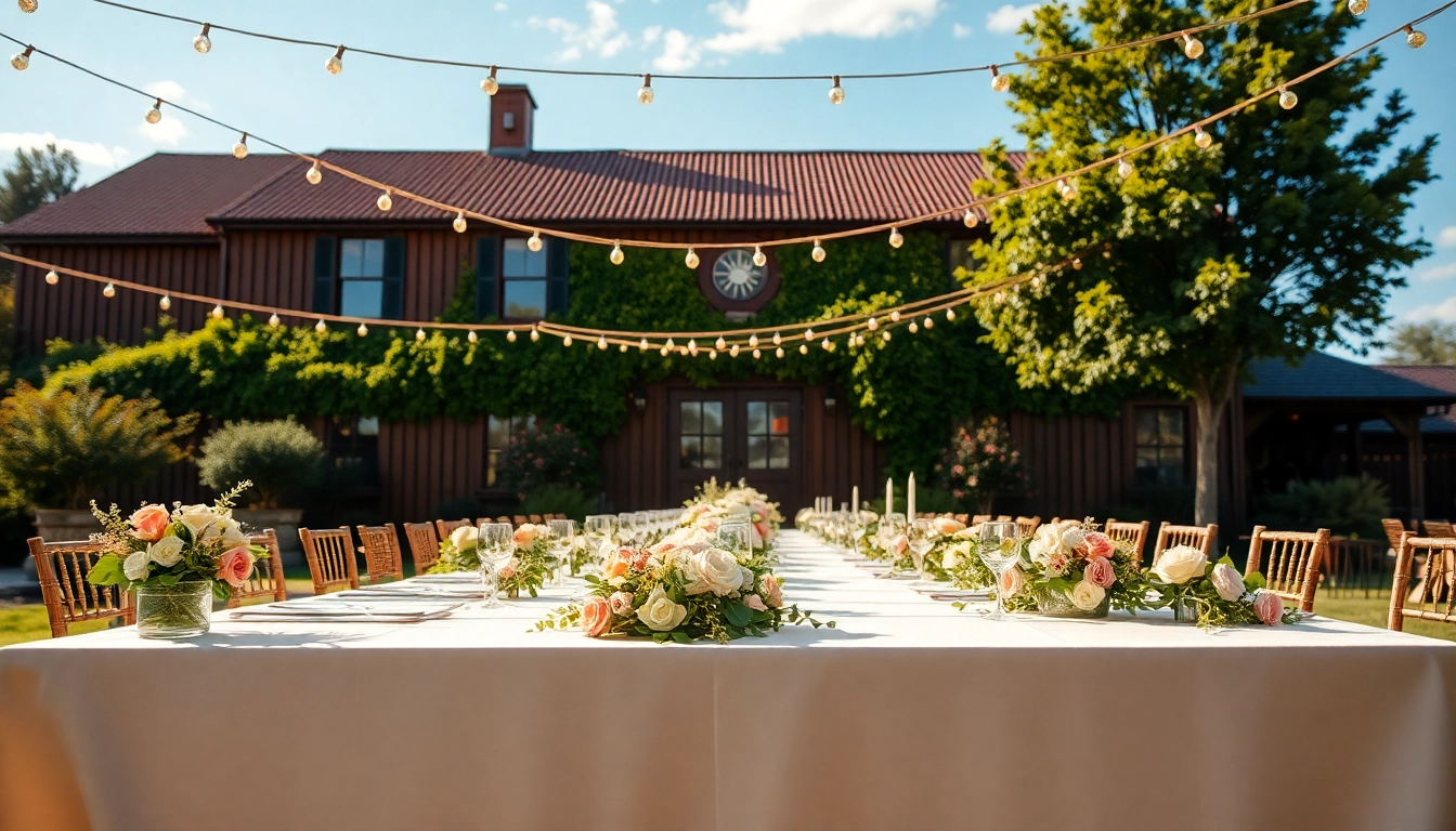 Capture a romantic Clarksburg wedding venues setup with beautifully decorated tables and enchanting scenery.