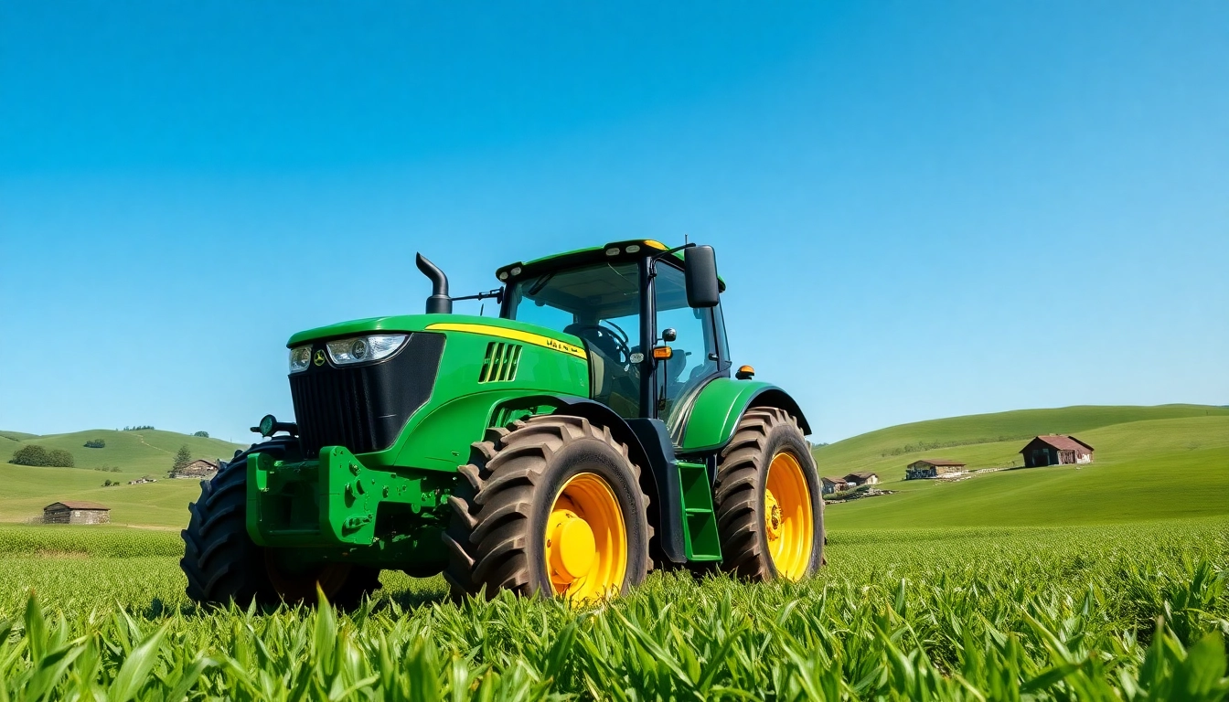 Optimieren Sie Ihre Landwirtschaft mit John Deere Traktoren in einem grünen Feld.