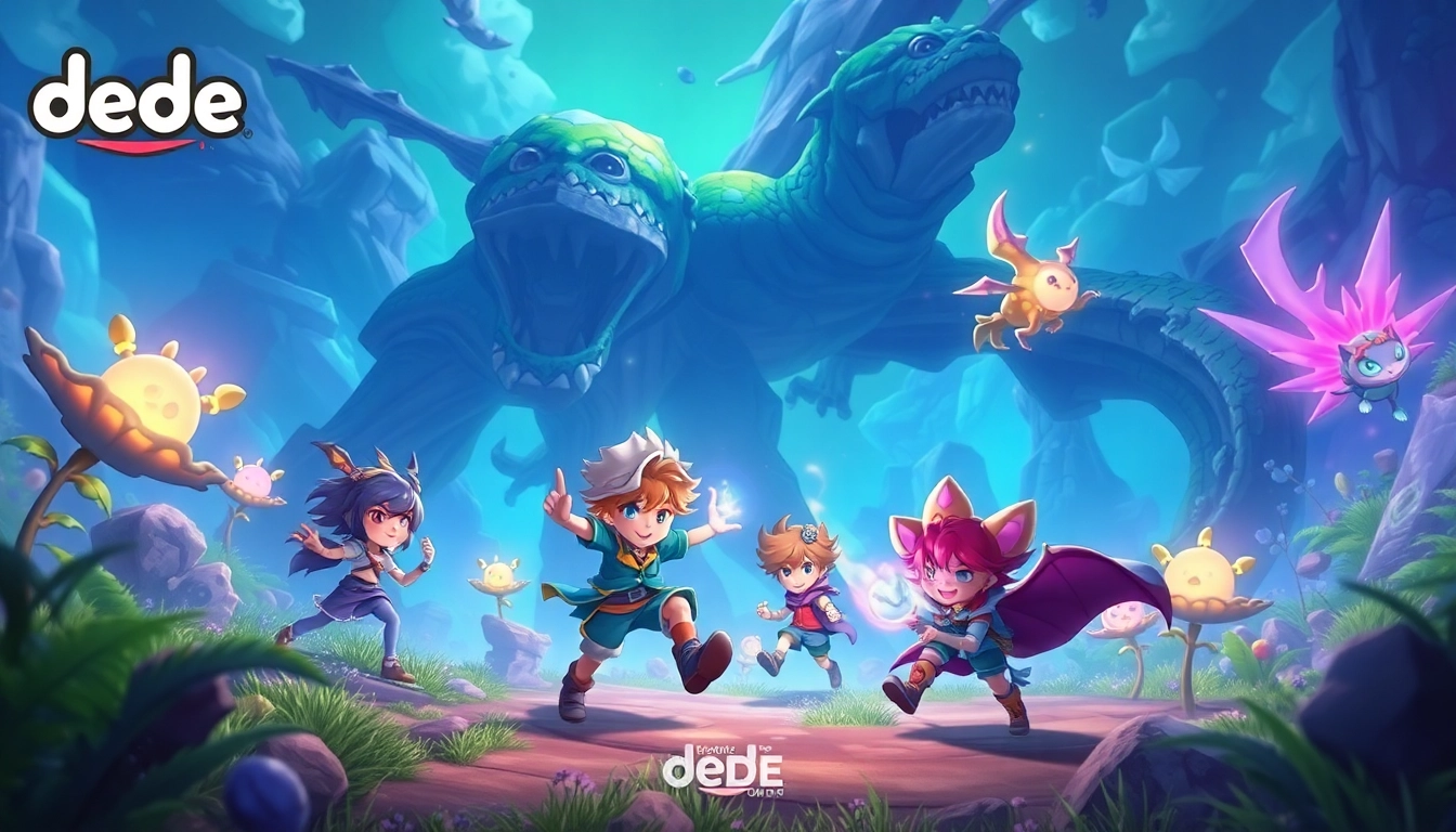 Engage with the dede game characters amidst a magical landscape, full of adventure and vibrant colors.