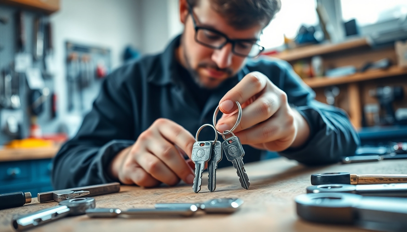 Locksmith creating van keys with precision in a well-lit workshop.