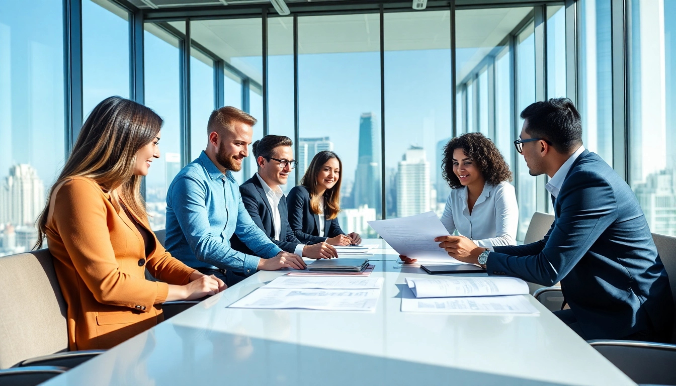 Engaging team of Quickplus Business Consultants collaborating in a modern office.