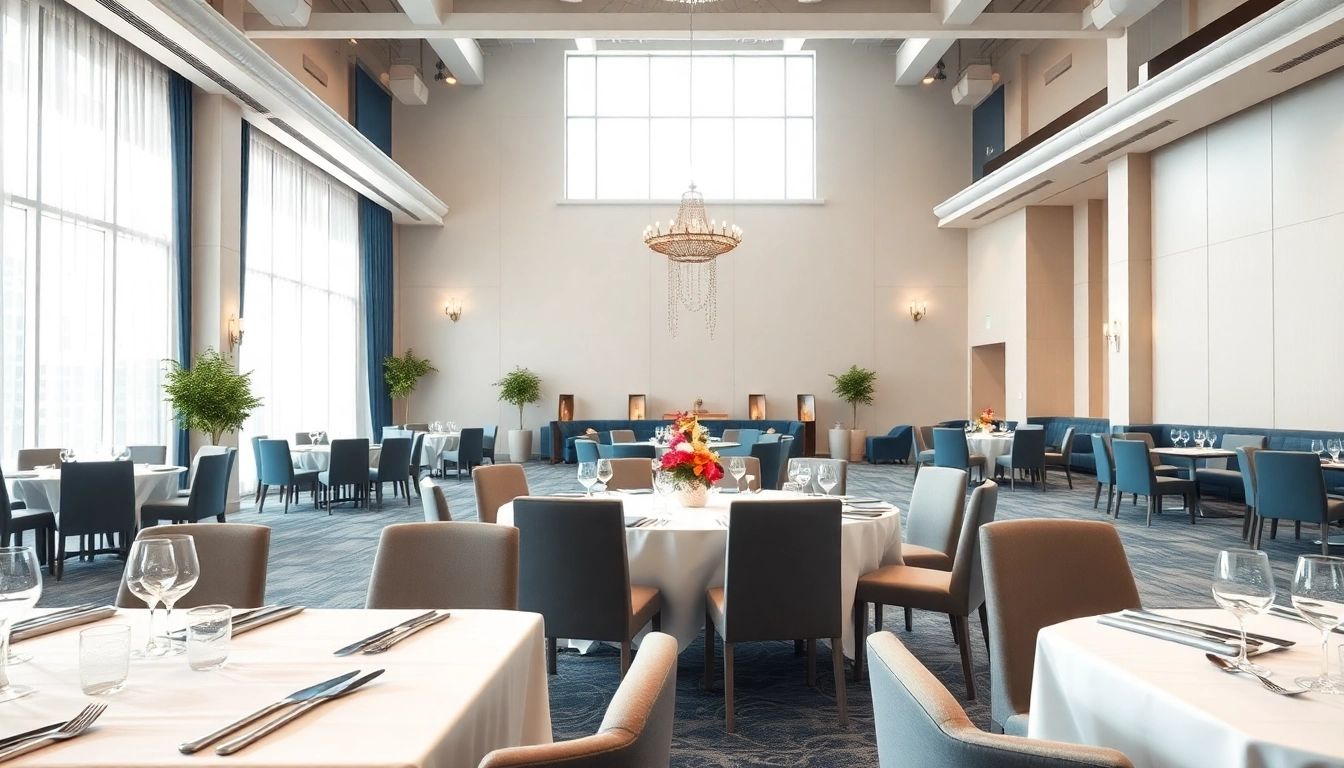Set up for a celebration at the city venue event center, showcasing elegant decor and spacious layout.