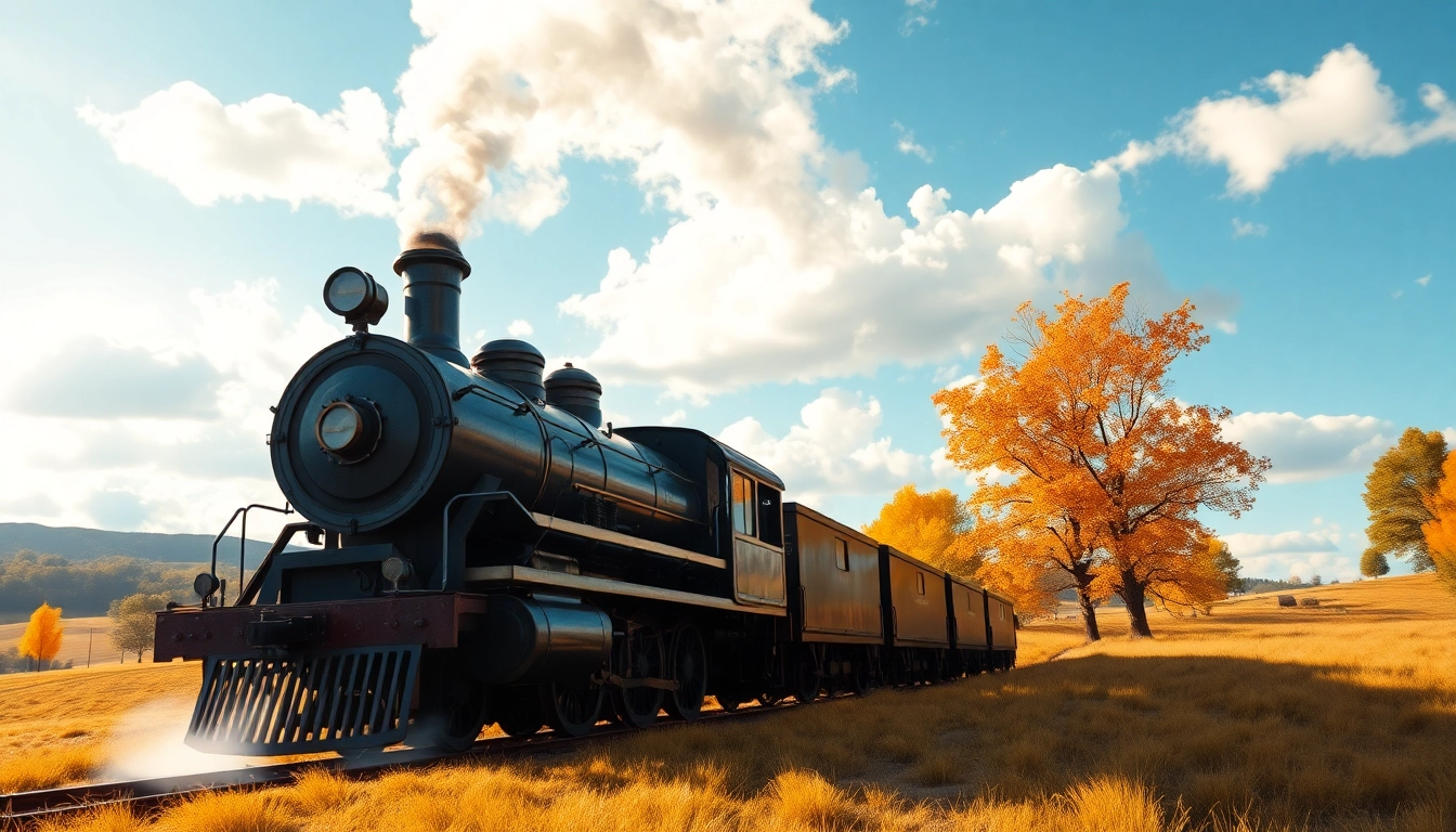 Experience the excitement of railroad tycoon free download with a vintage steam locomotive in a dynamic landscape.
