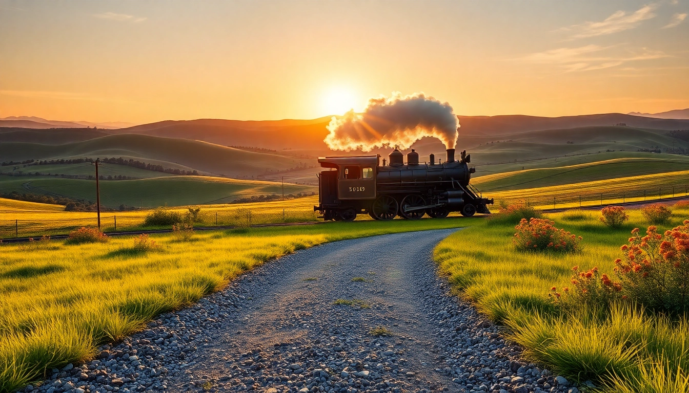 Download railroad tycoon free download featuring a vintage steam locomotive crossing lush landscapes.