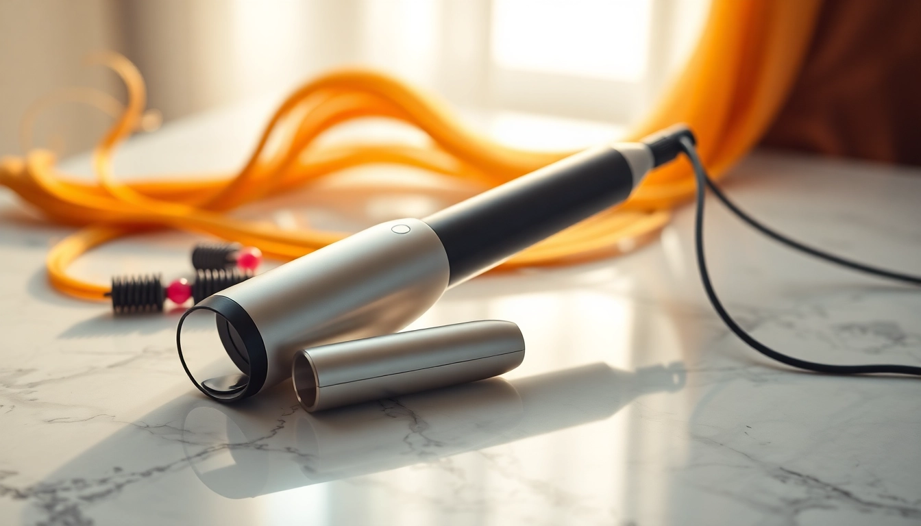 Fracsco AirBend™ S1 Pro hair styler on a marble surface showcasing vibrant hair strands.