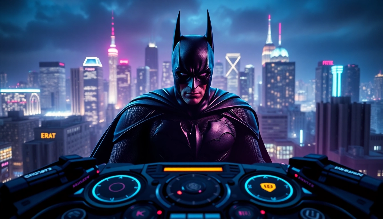 Jelajahi permainan game batman138 dengan antarmuka yang memukau dan suasana Kota Gotham.