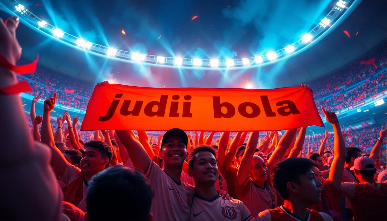 Celebrate judi bola with enthusiastic fans in a vibrant football stadium scene.