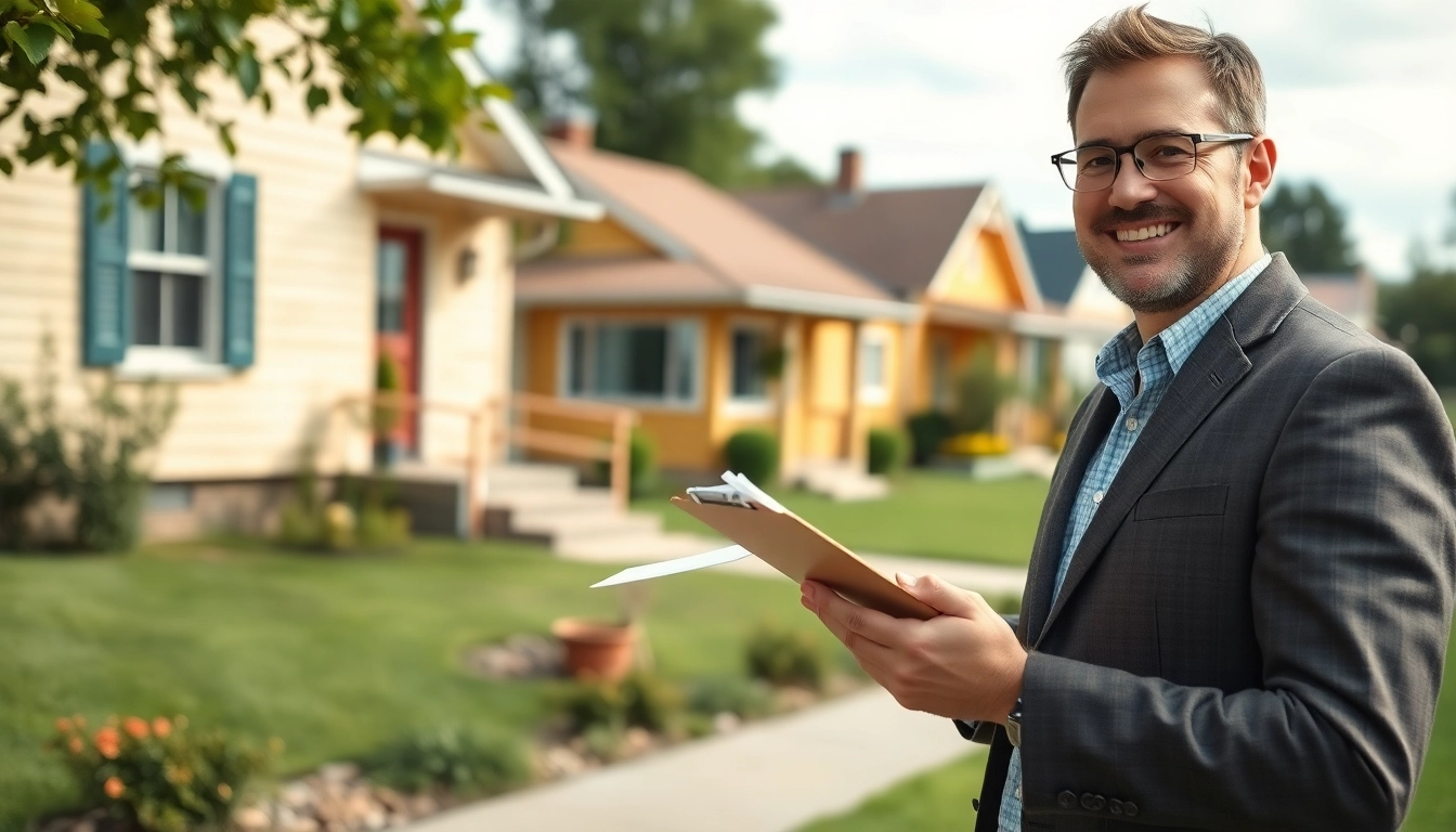 Direct home buyers examining properties in a friendly neighborhood with a welcoming atmosphere.