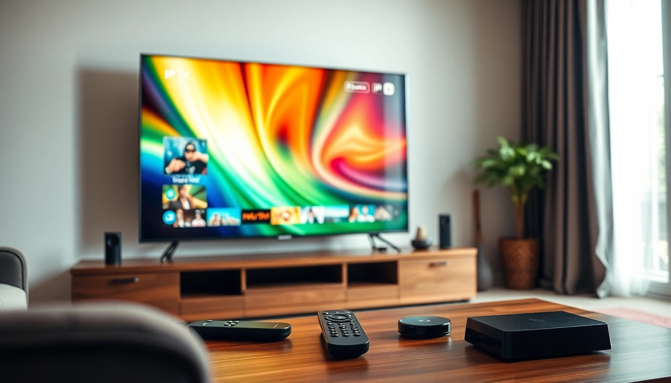 Comprar IPTV en un elegante entorno de sala de estar moderno.