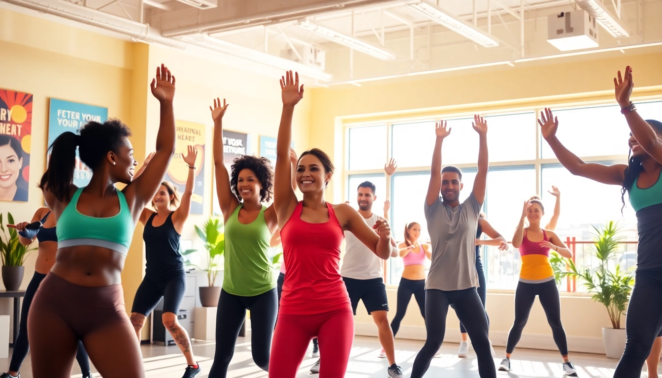Group fitness class in a las vegas weight loss center promoting health and motivation.