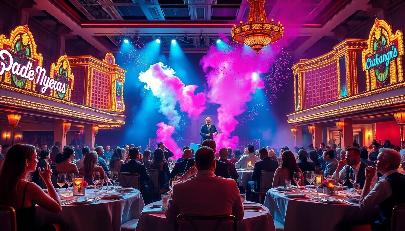 Experience an enchanting dinner theater las vegas performance with a captivating magician on stage.